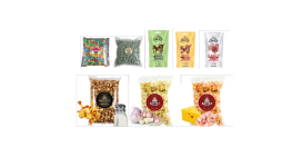Snack - pražený popcorn, obalované oříšky, sušené maso jerky, prodej e-shop