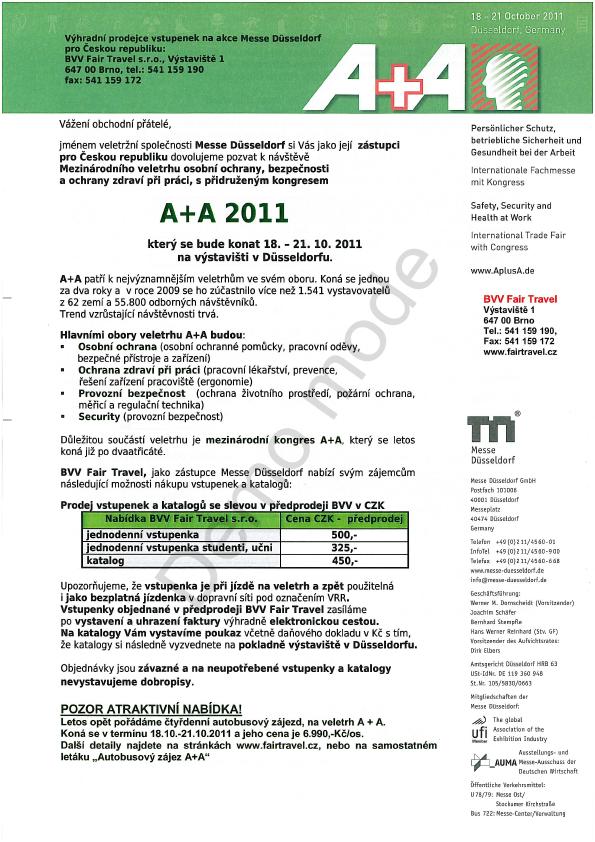 A + A 2011 - veletrh bezpečnosti a ochrany zdraví při práci