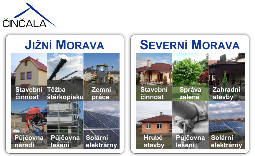 Půjčovna stavební mechanizace, Jižní Morava, severní Morava
