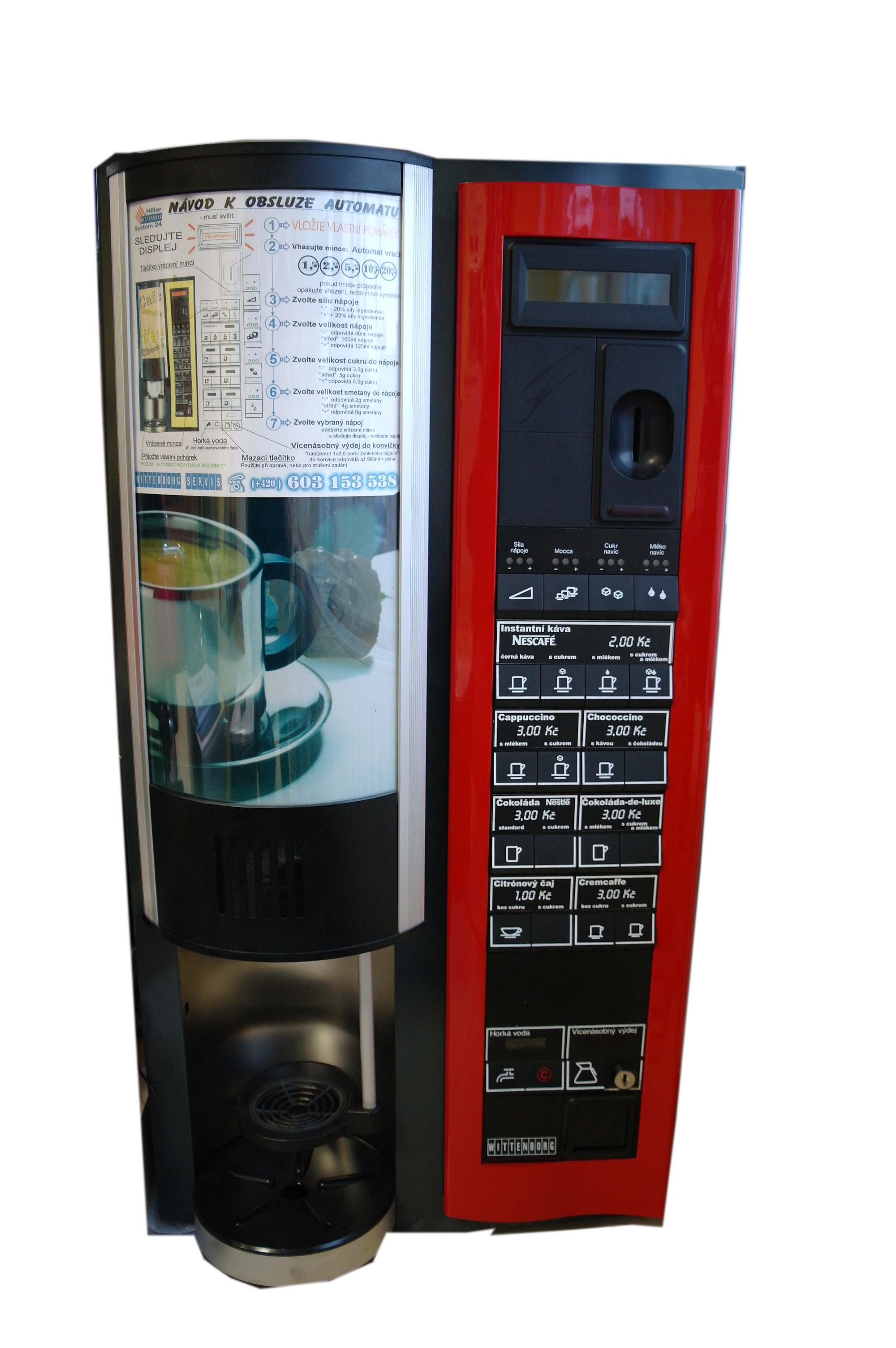 Prodejní nápojové automaty na kávu, balené potraviny a nápoje