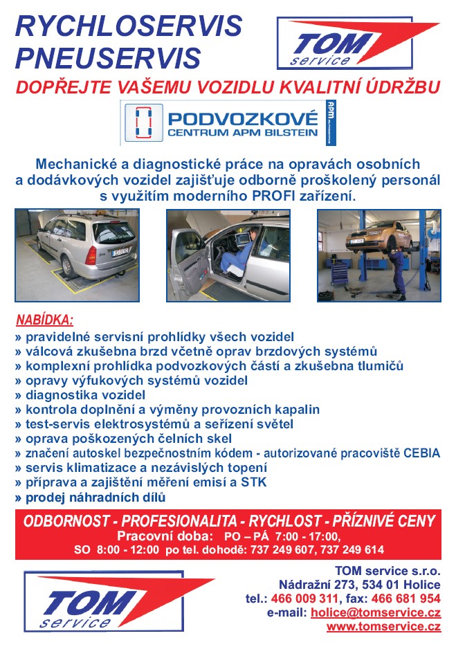 Pneuservis Pardubice, Holice, Vysoké Mýto - Tom Service s.r.o.