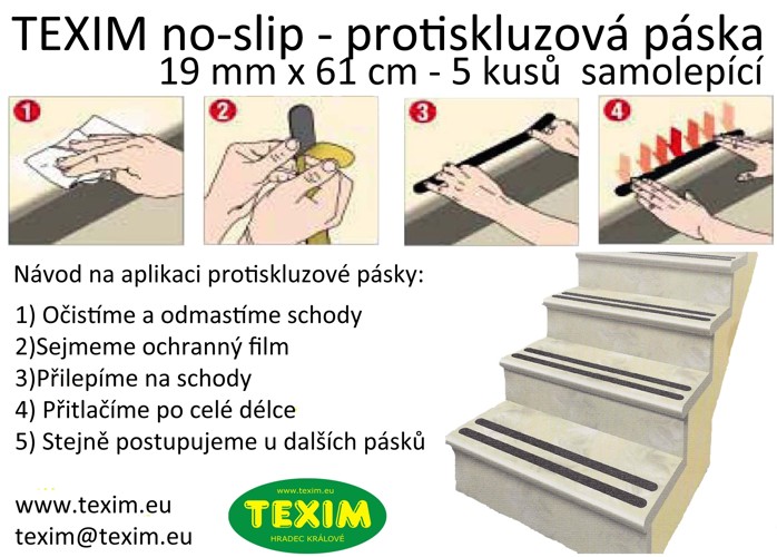 Samolepící protiskluzová páska  Texim no-slip Hradec Králové