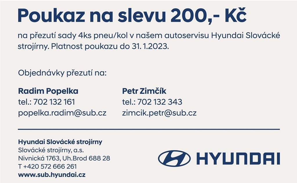 poukaz na slevu na přezutí kol v Hyundai Uherský Brod