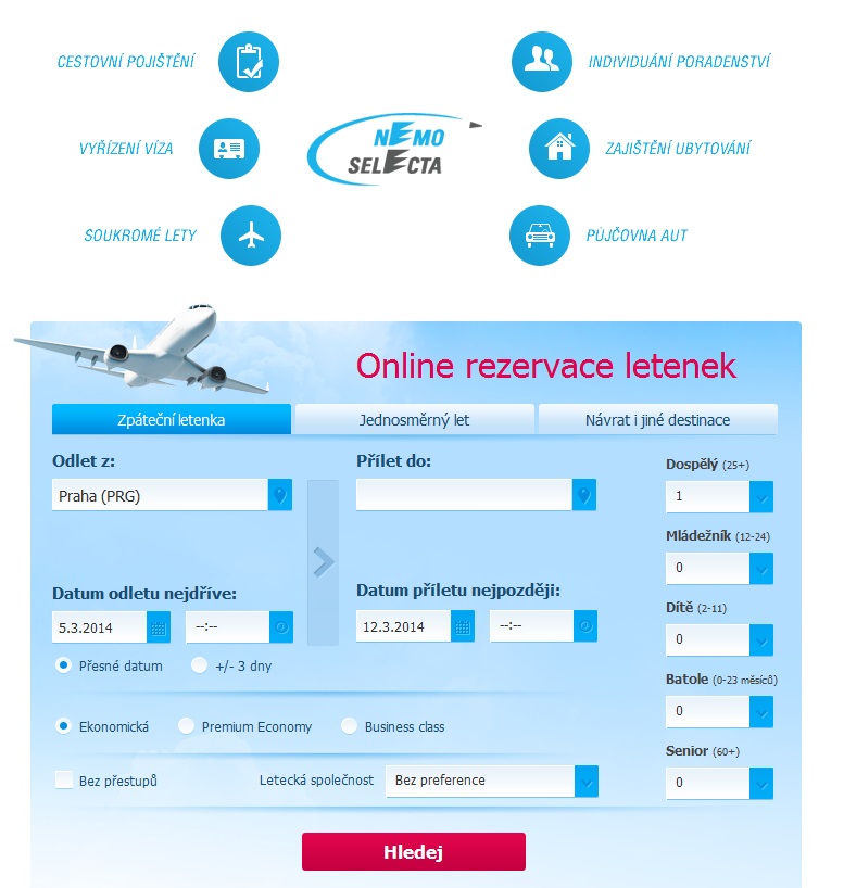 Online rezervace letenek, cestovní pojištění, víza