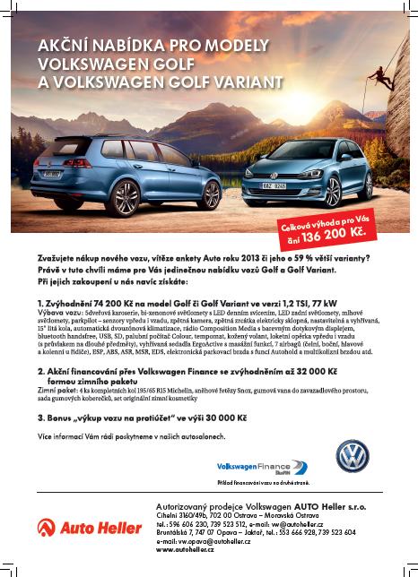 Akční nabídka pro modely Volkswagen Golf a Golf Variant, jarní servis Volkswagen Opava, Ostrava