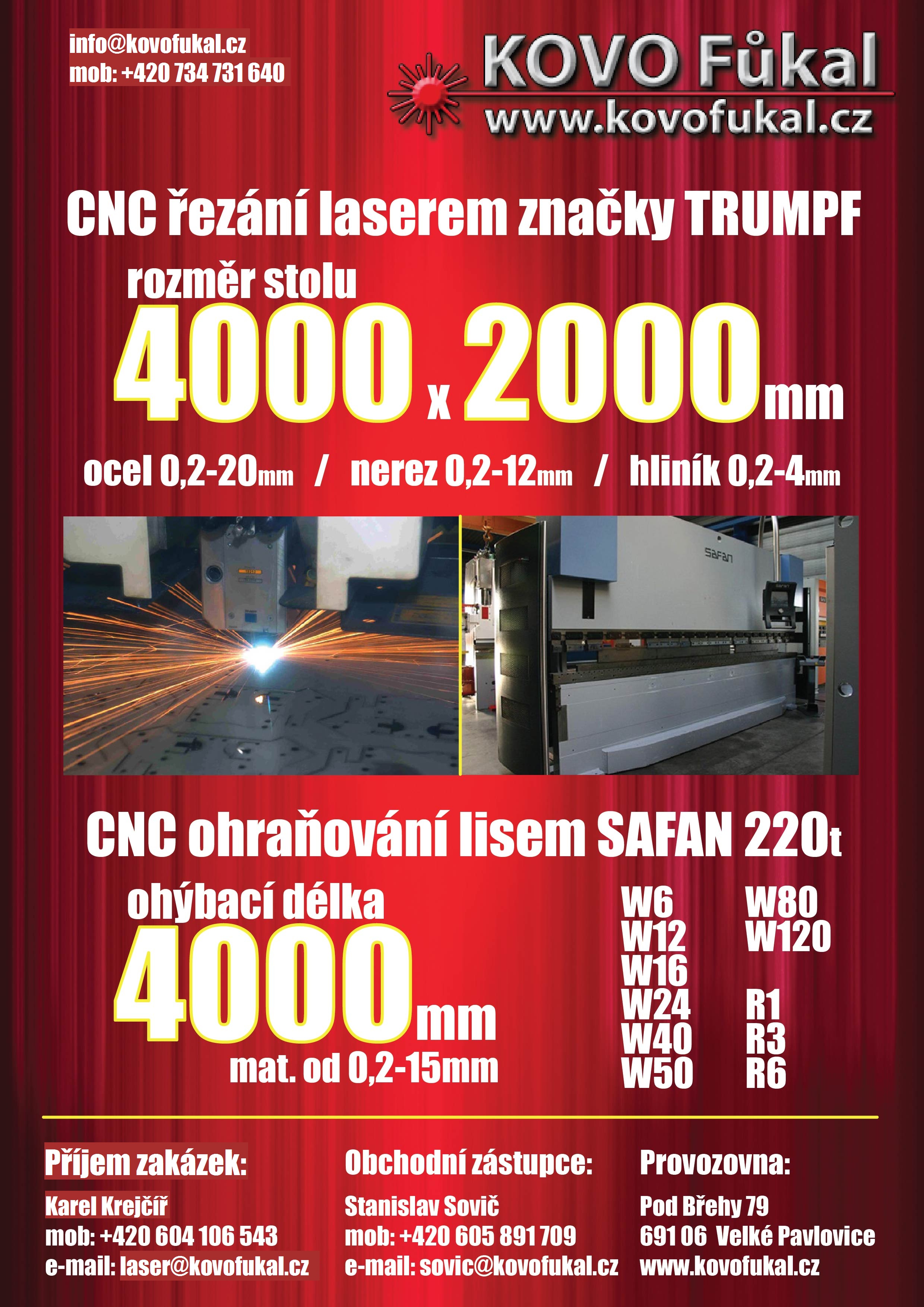 CNC laserové pálení, řezání,  CNC ohraňování , KOVO Fůkal s.r.o.