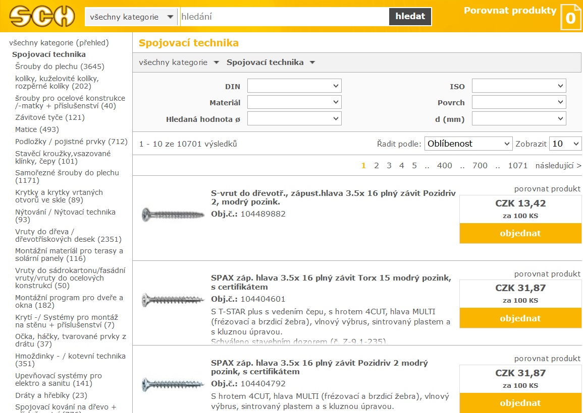 On-line katalog - spojovací technika, šrouby, vruty, hmoždinky