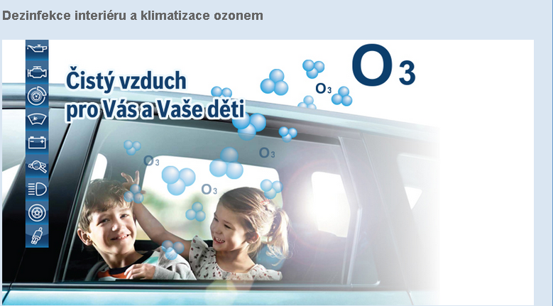 Dezinfekce interiéru vozu a klimatizace ozonem, autoservis Třebíč