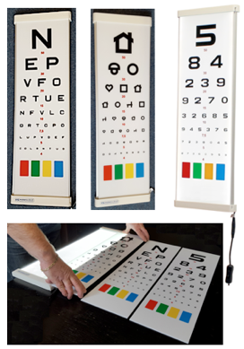 Závěsná optotypová tabule s osvětlením i bez - pro snadné vyšetření ostrosti zraku