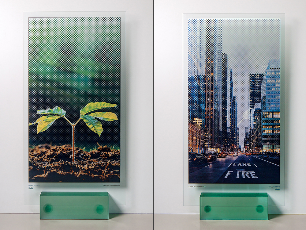 Potisk skla s vizuálním efektem Double Vision pro nadstandardní interiérové, komerční vybavení