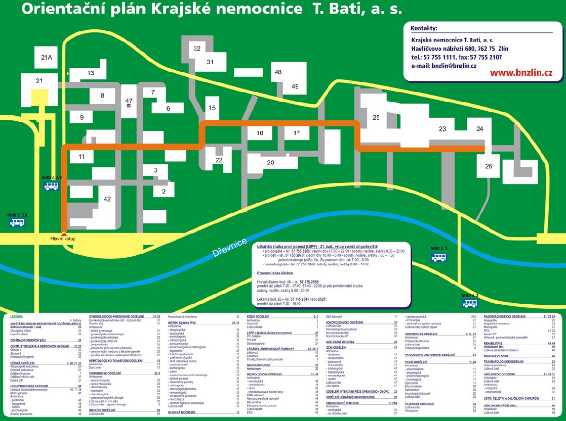mapa nemocnice - KNTB Zlín