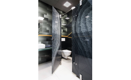 Glass sanitary partitions made with printed safety glass – Czech Republic