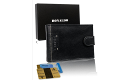 Velká horizontální pánská peněženka z přírodní hovězí kůže Ronaldo v dárkové krabičce s logem výrobce.