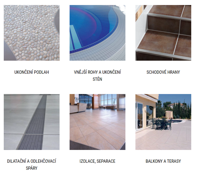 Dilatační spáry, podlahové konstrukce, profily stěn a podlah Schlüter