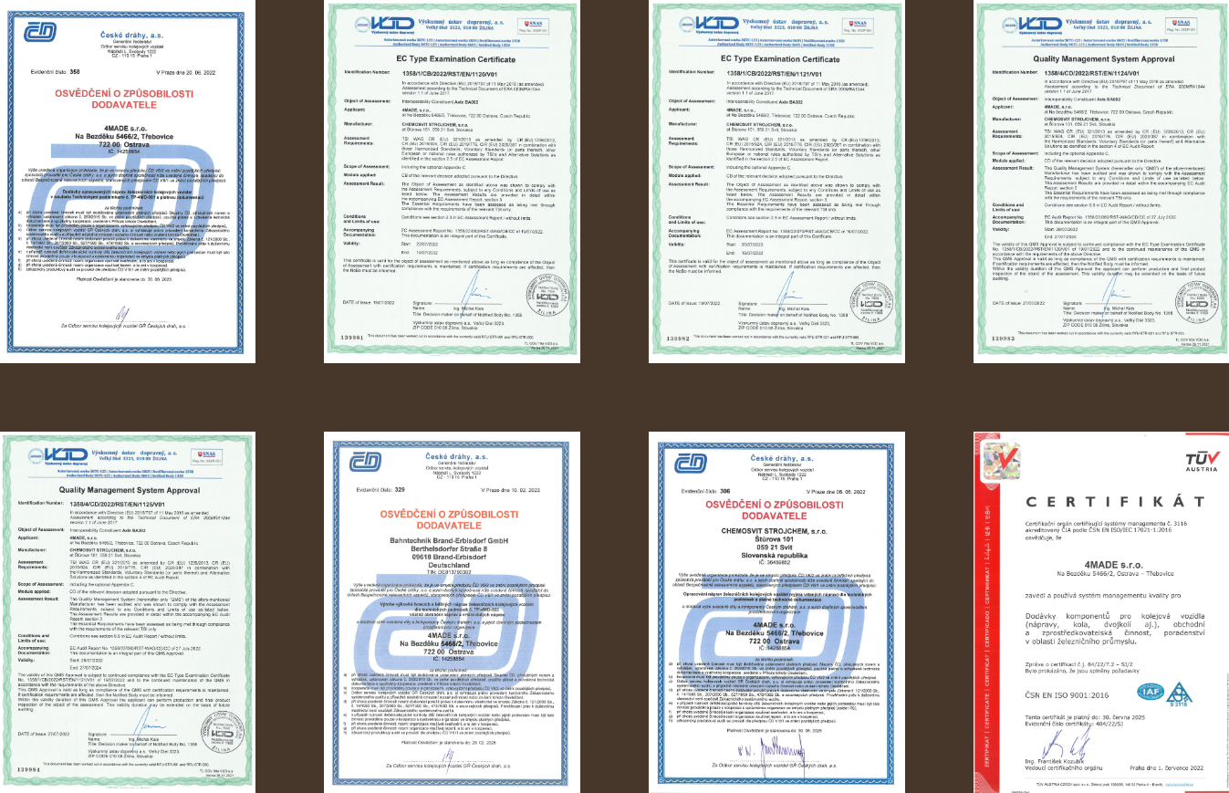 Získané certifikáty 4MADE Ostrava