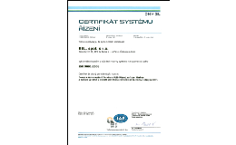 Certifikát systému řízení společnosti BEL.