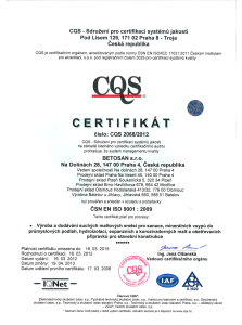Ceertifikáty ISO 9001, 14001 a OHSAS 18001
