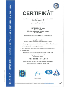 Certifikát - systém environmentálního managementu