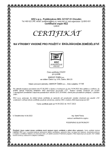 Certifikát na výrobky pro použití v ekologickém zemědělství